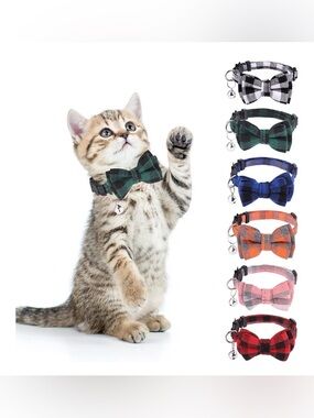NWT Plaid Bow Tie Cat Collar with Bell - bundle mixed colors !! Adjustable